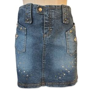 Studded Blue Denim Mini Skirt